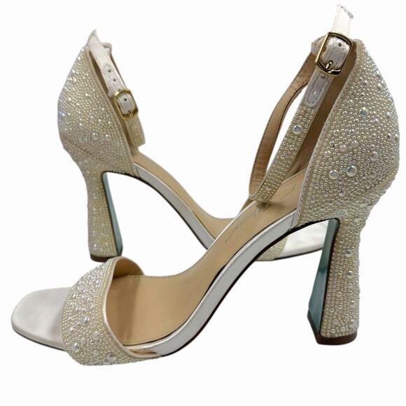 Betsey Johnson Shoes - BETSEY JOHNSON DANI SANDAL HEELS 7.5 STRAPPY PEARL BEADS FORMAL SPECIAL OCCASION